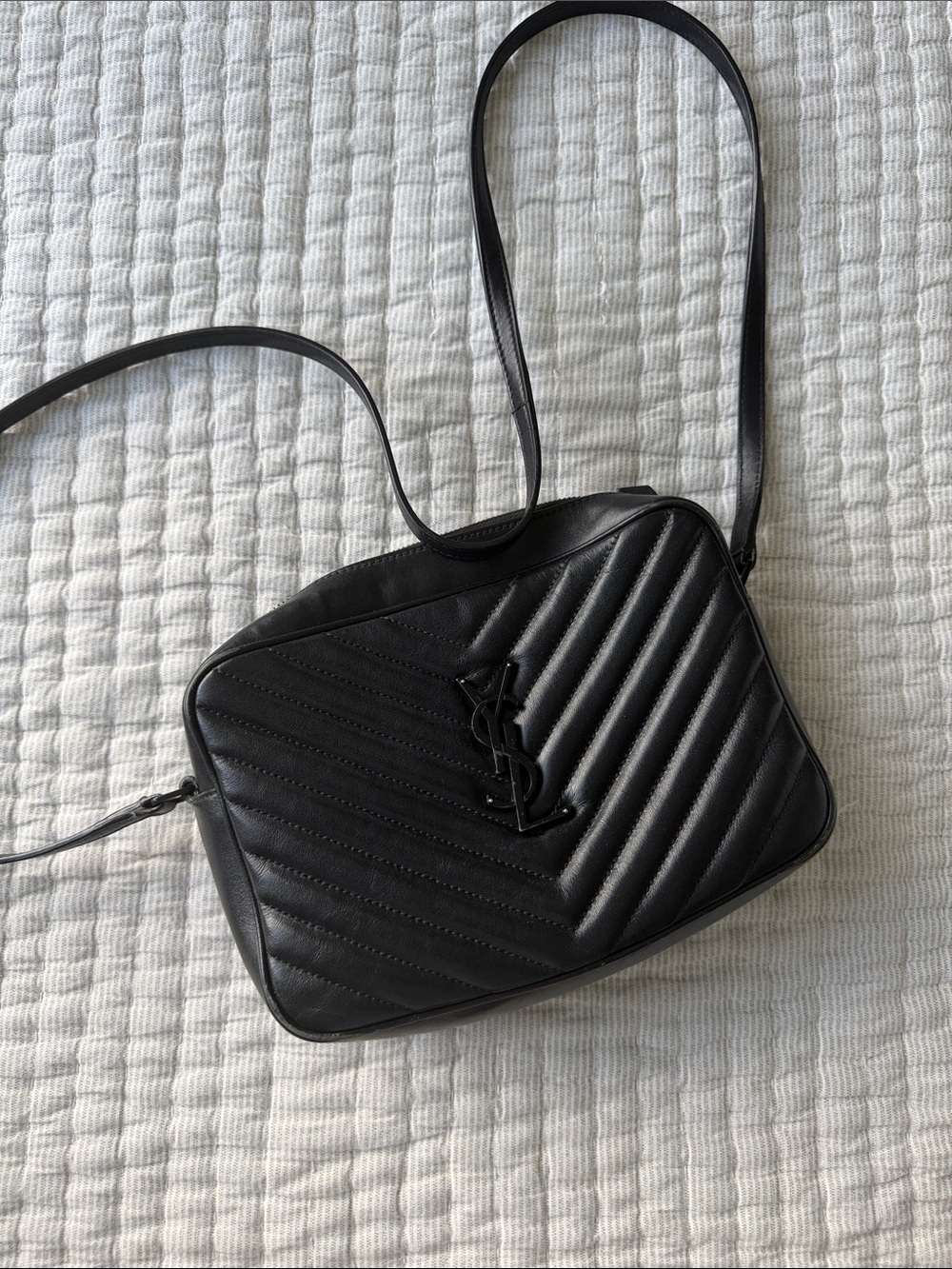 Saint Laurent Black Quilted Chevron Camera Crossbody